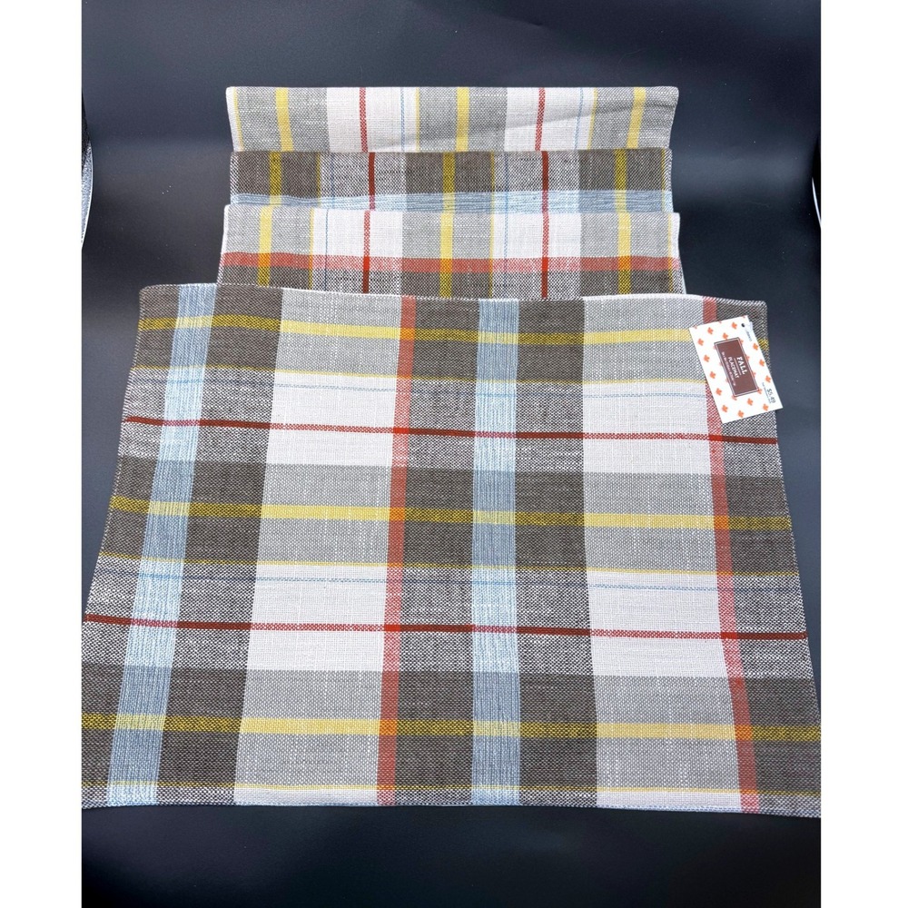 Hobby Lobby Fall Plaid Table Placemats Set of 4 Brown Yellow Orange 13x18 NWT